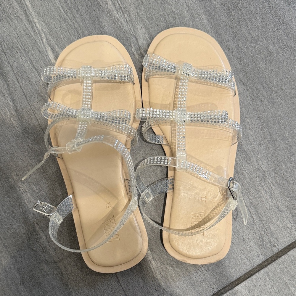 Kids Clear Strappy Sandals Embellished Jewel